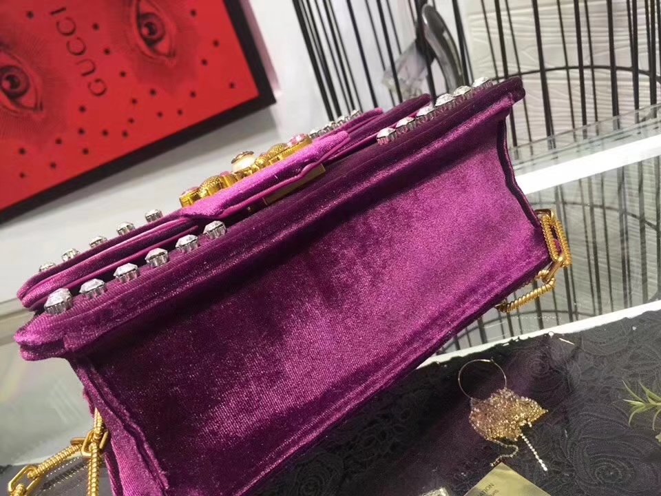 Gucci 448497 Marmont Stud Velvet Chain Shoulder Bag Purple