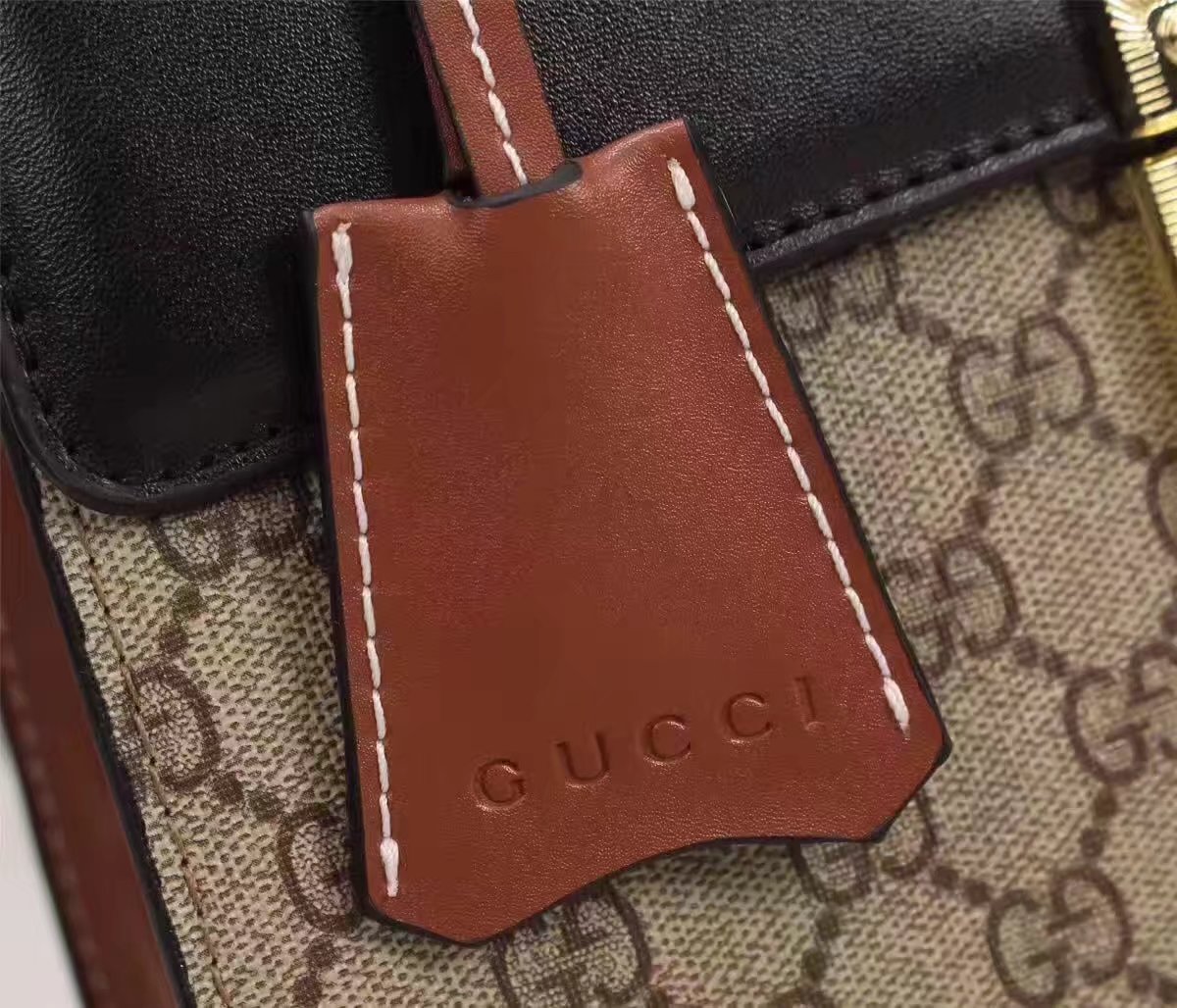 Gucci 453188 Padlock GG Supreme Top Handle Bag Black and Coffee