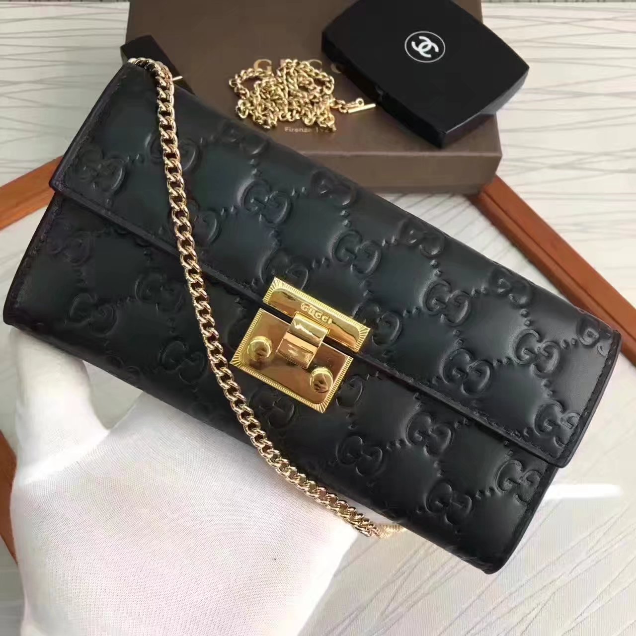 Gucci 453506 Padlock Continental Wallet Black