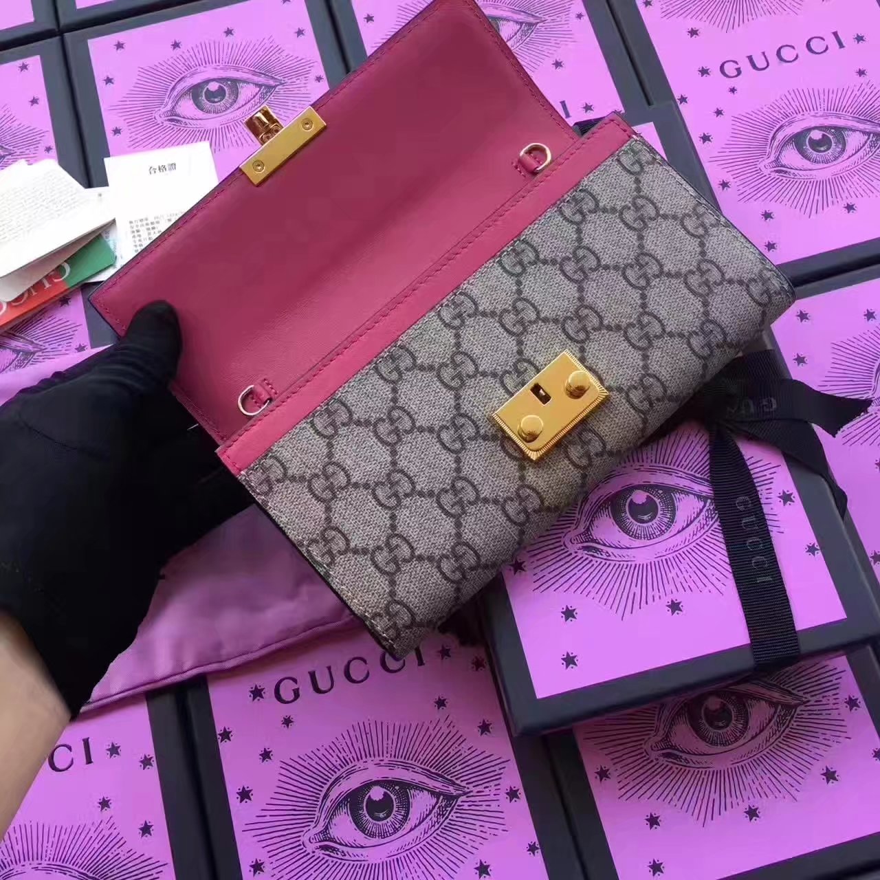 Gucci 453506 Padlock Continental Wallet GG Supreme Red