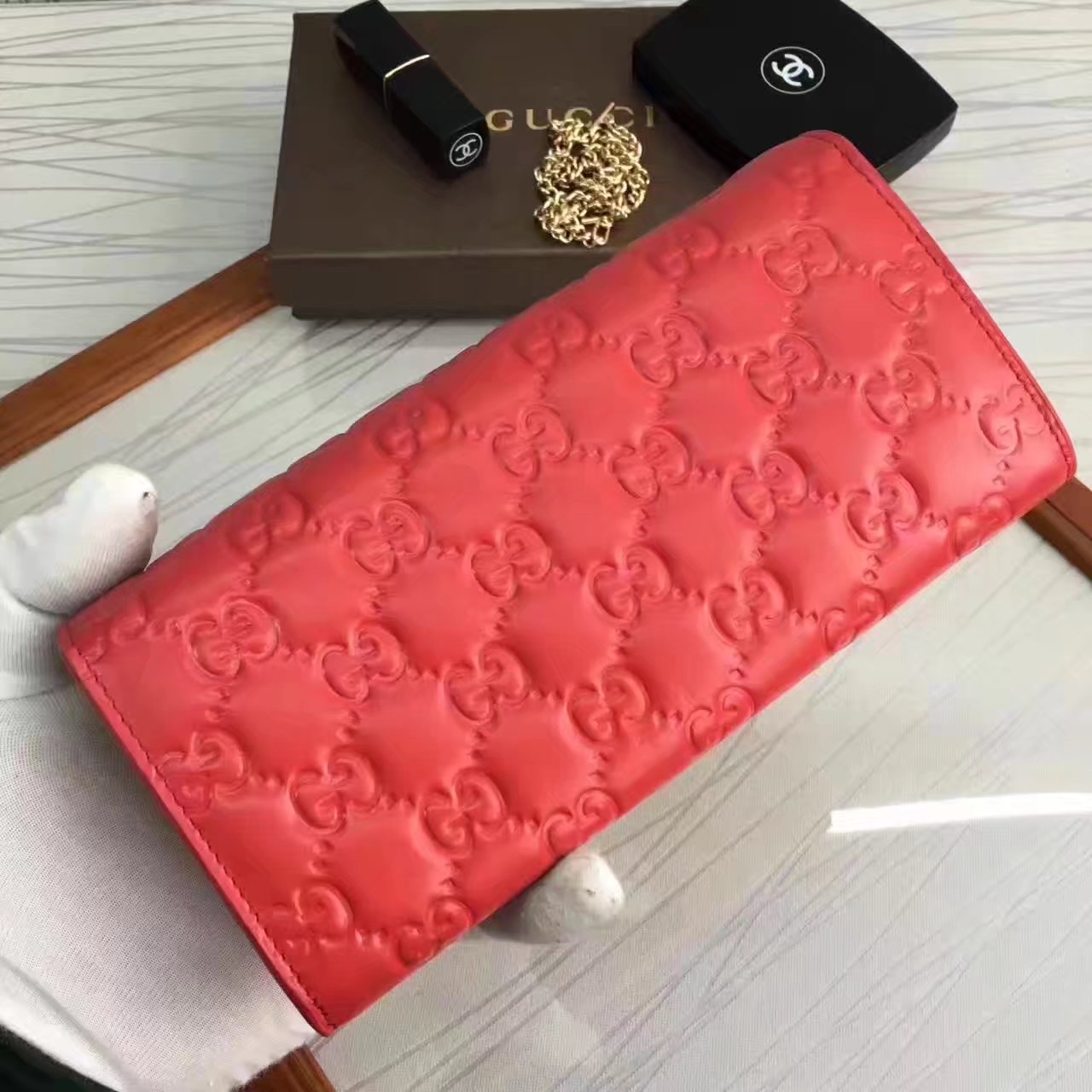 Gucci 453506 Padlock Continental Wallet Red