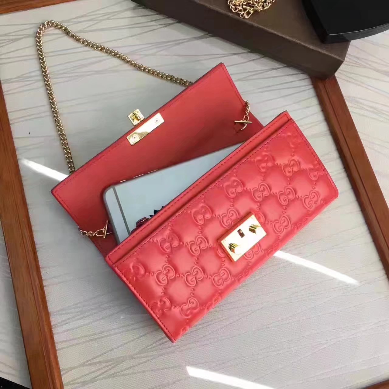 Gucci 453506 Padlock Continental Wallet Red