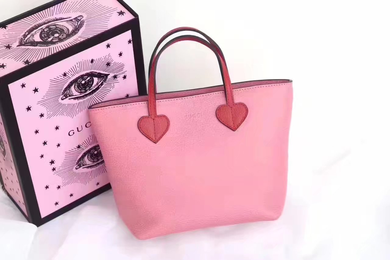 Gucci 457195 Childrens Leather Hearts Tote Bag Pink