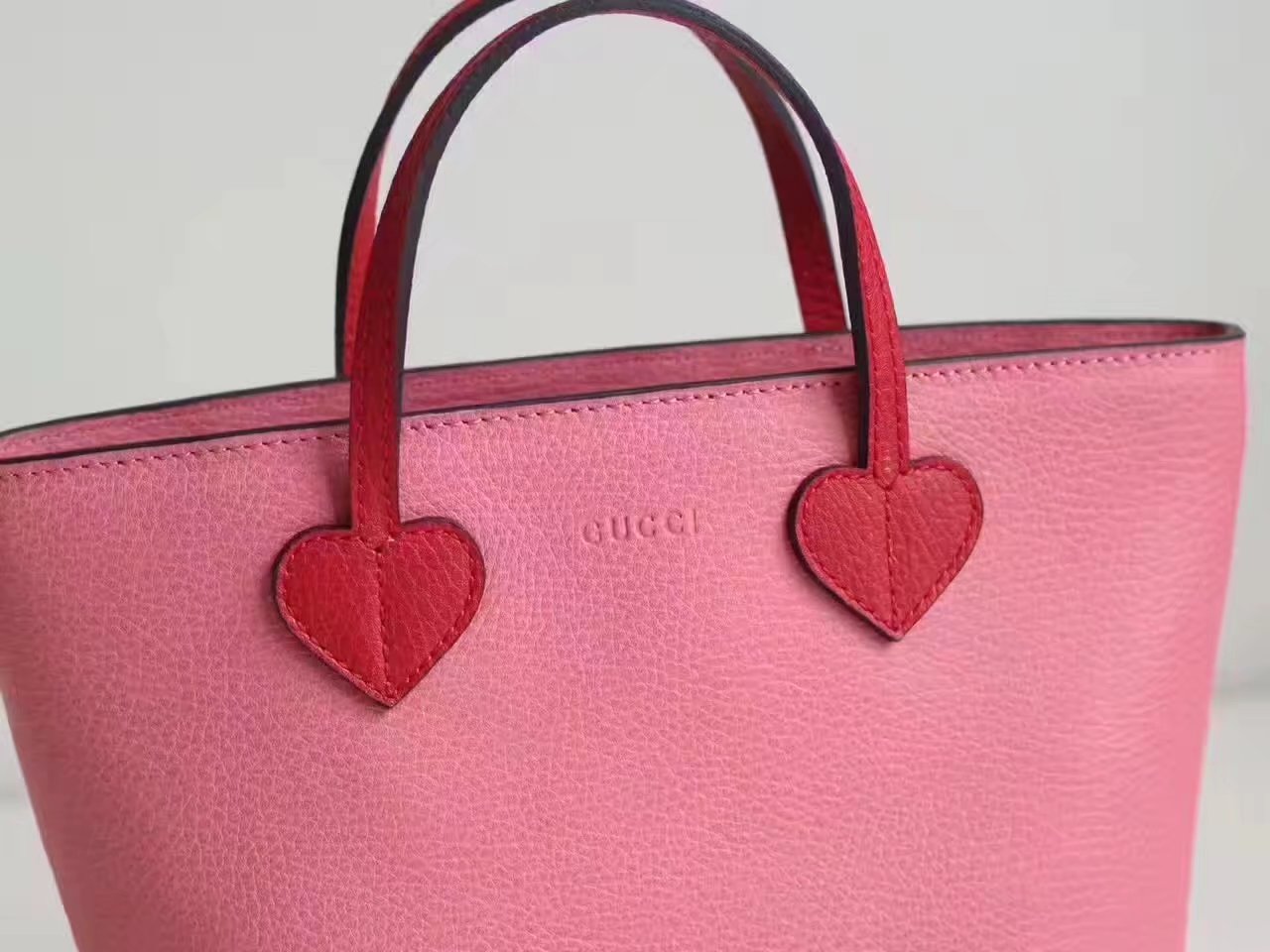 Gucci 457195 Childrens Leather Hearts Tote Bag Pink