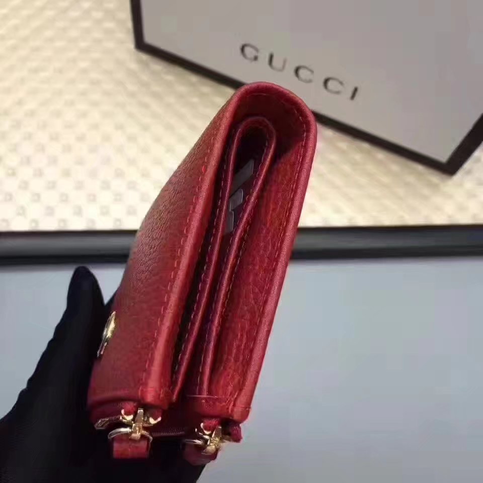 Gucci 474747 GG Leather Women Ziper Wallet Red