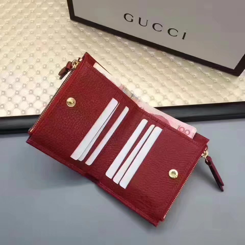 Gucci 474747 GG Leather Women Ziper Wallet Red