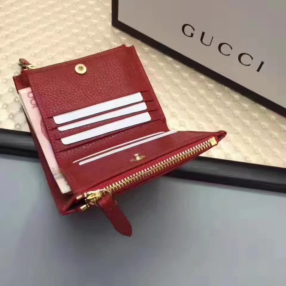 Gucci 474747 GG Leather Women Ziper Wallet Red