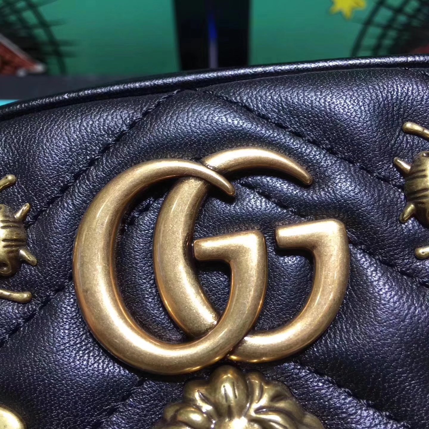 Gucci 476434 GG Marmont Matelasse Black Leather Belt Bag With Gold Hardware