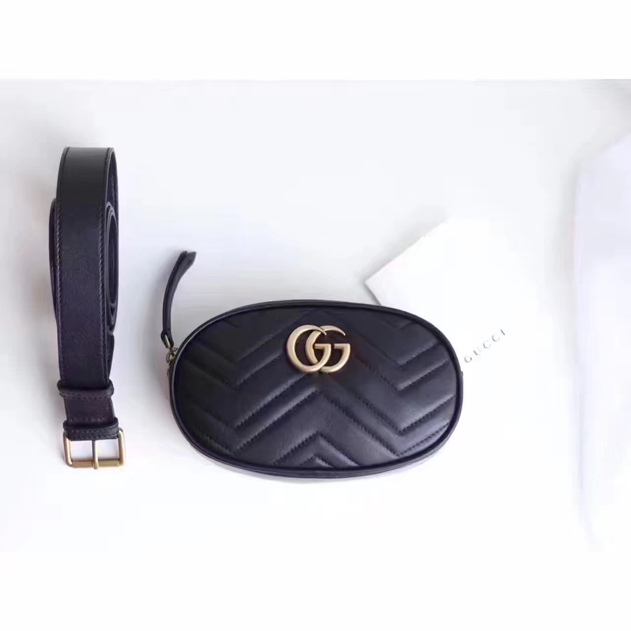 Gucci 476434 GG Marmont Matelasse Leather Belt Bag Black