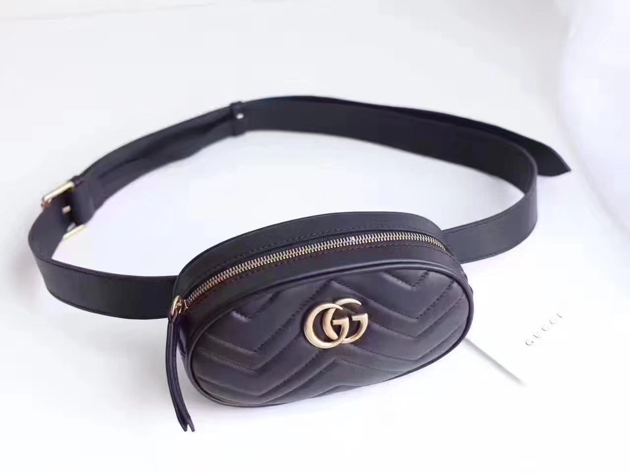 Gucci 476434 GG Marmont Matelasse Leather Belt Bag Black