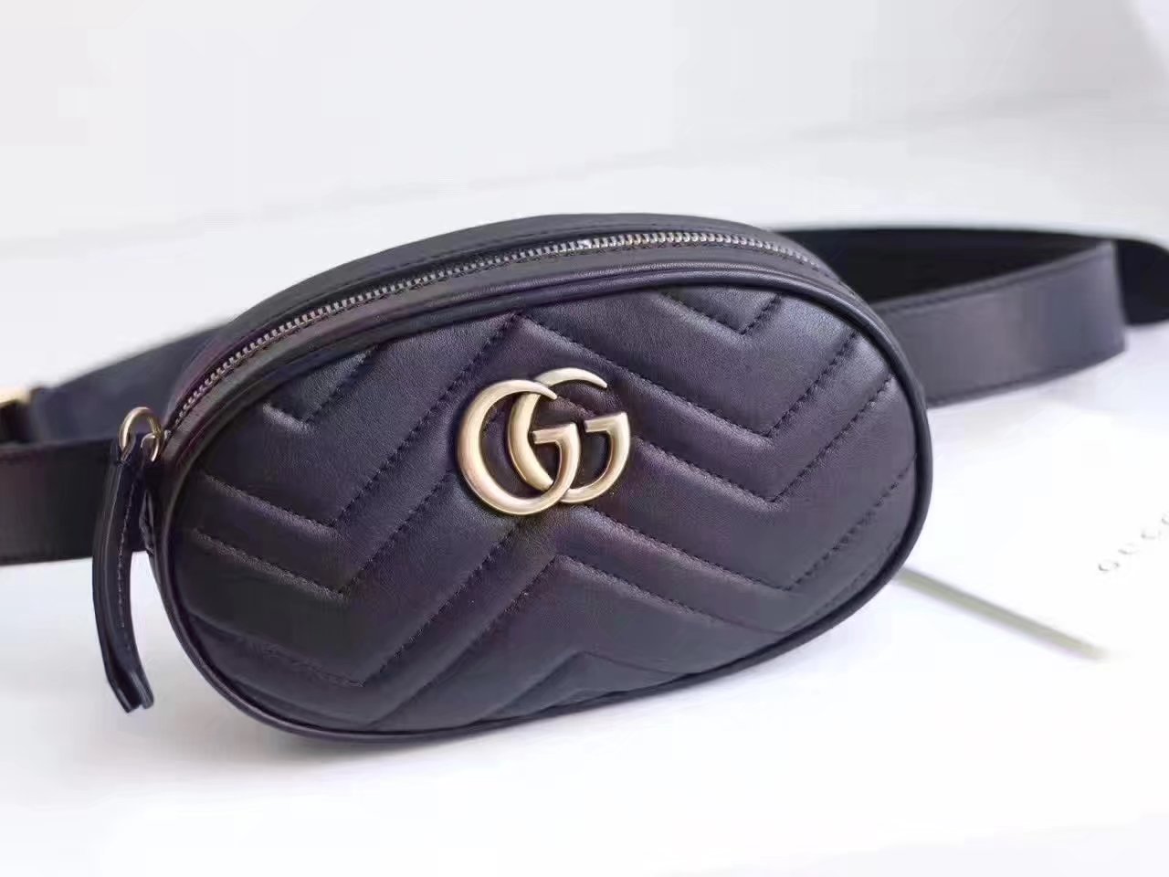 Gucci 476434 GG Marmont Matelasse Leather Belt Bag Black