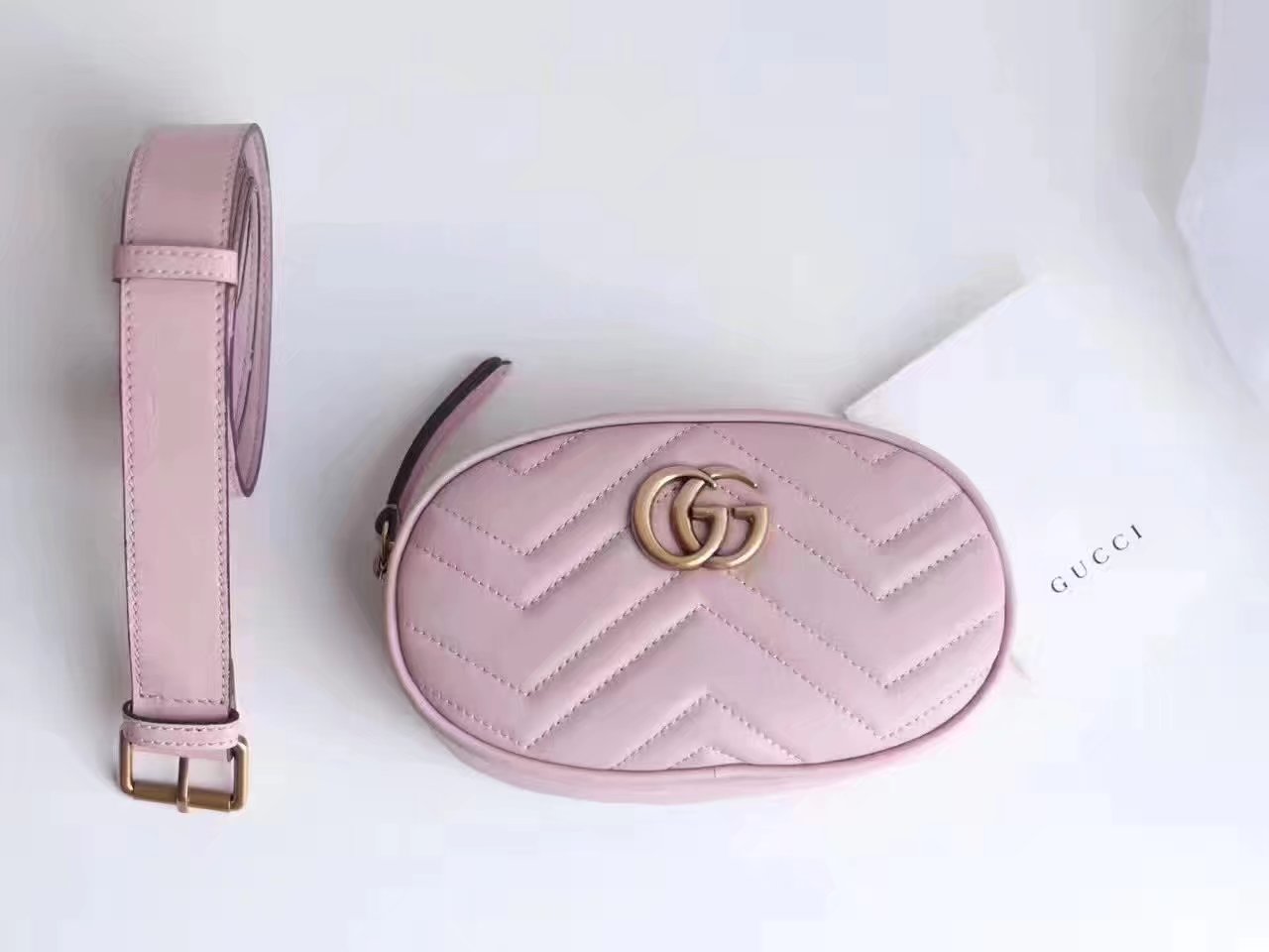 Gucci 476434 GG Marmont Matelasse Leather Belt Bag Pink