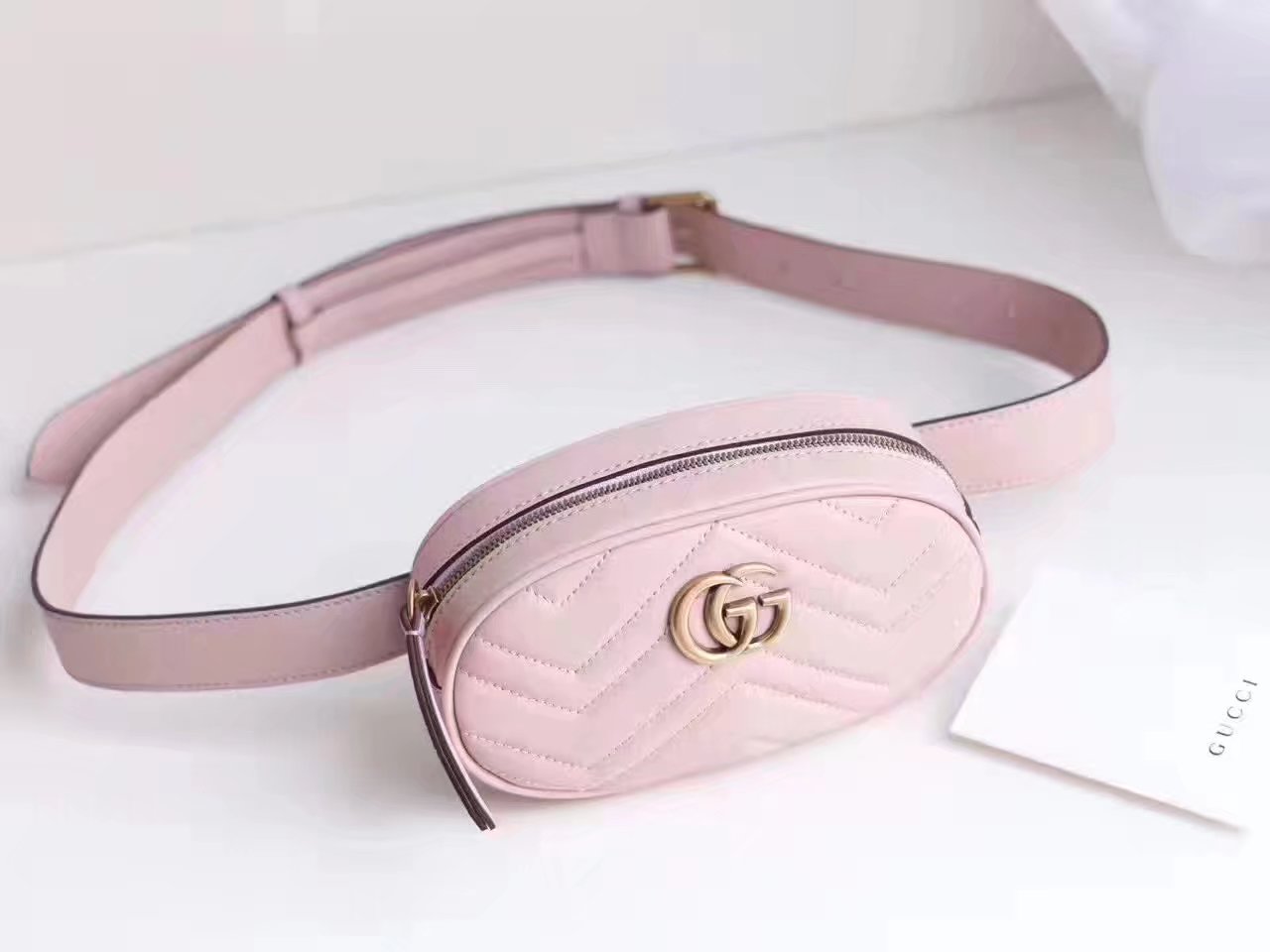 Gucci 476434 GG Marmont Matelasse Leather Belt Bag Pink