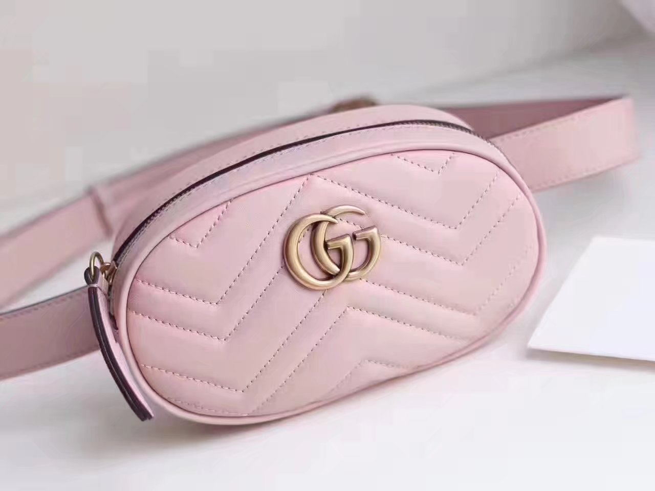 Gucci 476434 GG Marmont Matelasse Leather Belt Bag Pink