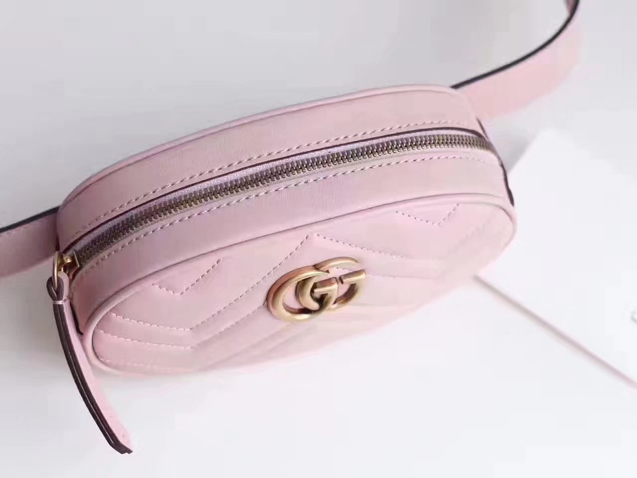 Gucci 476434 GG Marmont Matelasse Leather Belt Bag Pink