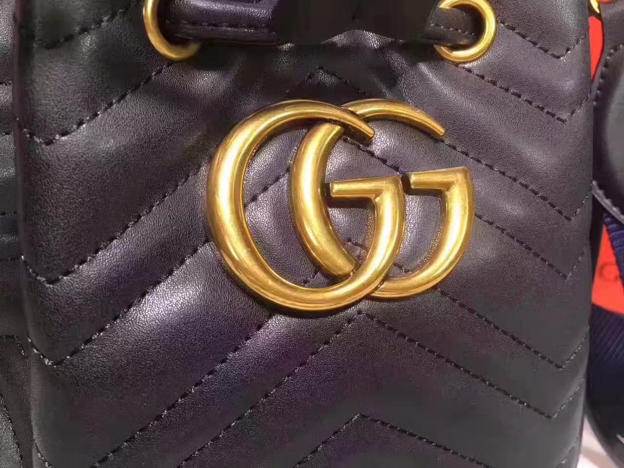 Gucci 476674 GG Marmont Quilted Black Leather Bucket Bag