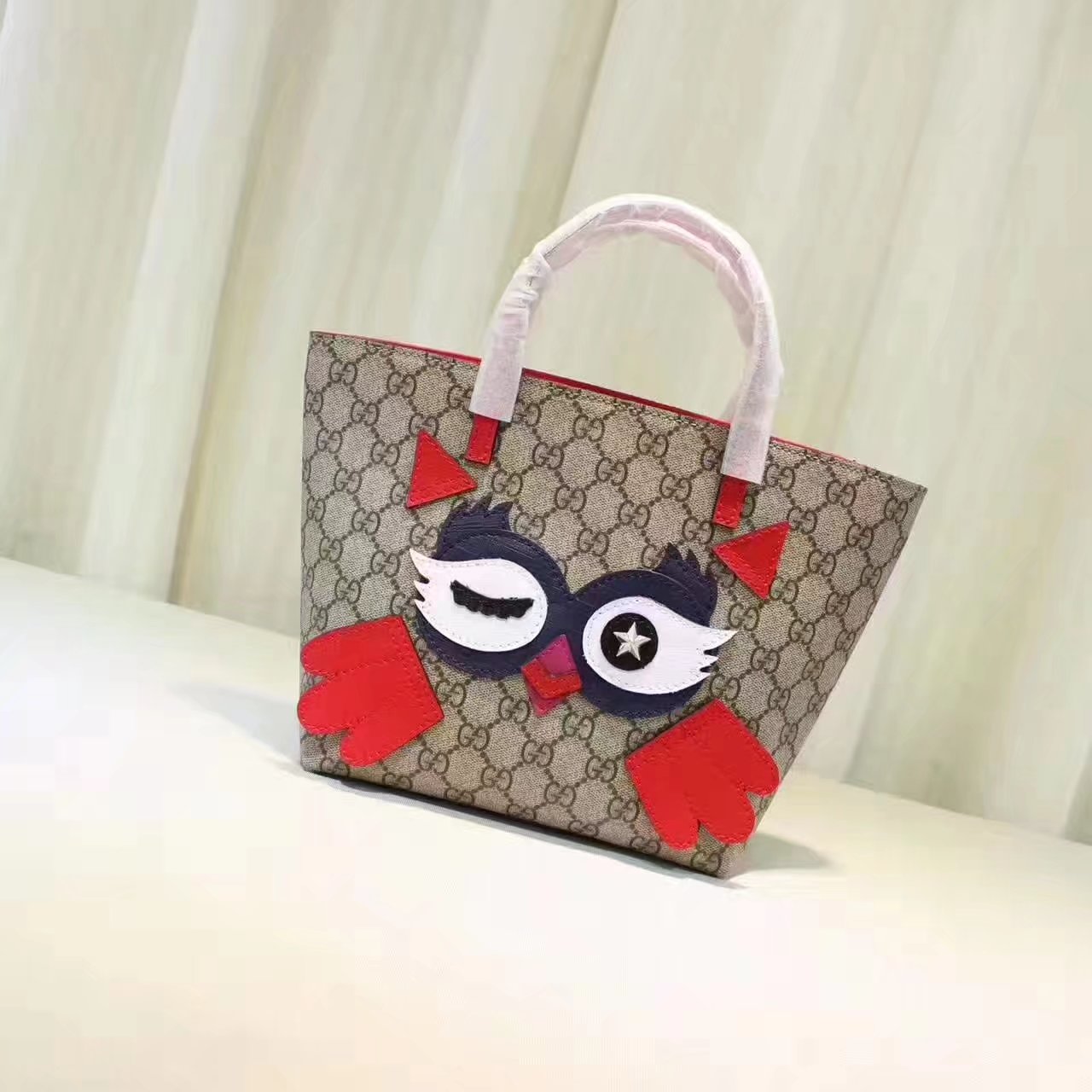 Gucci 477488 GG Supreme Childrens Owl Tote Bag Red