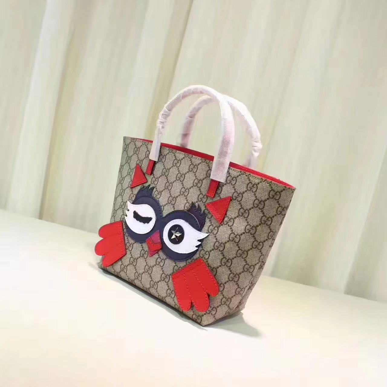 Gucci 477488 GG Supreme Childrens Owl Tote Bag Red