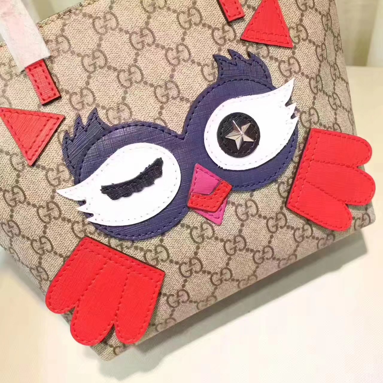 Gucci 477488 GG Supreme Childrens Owl Tote Bag Red