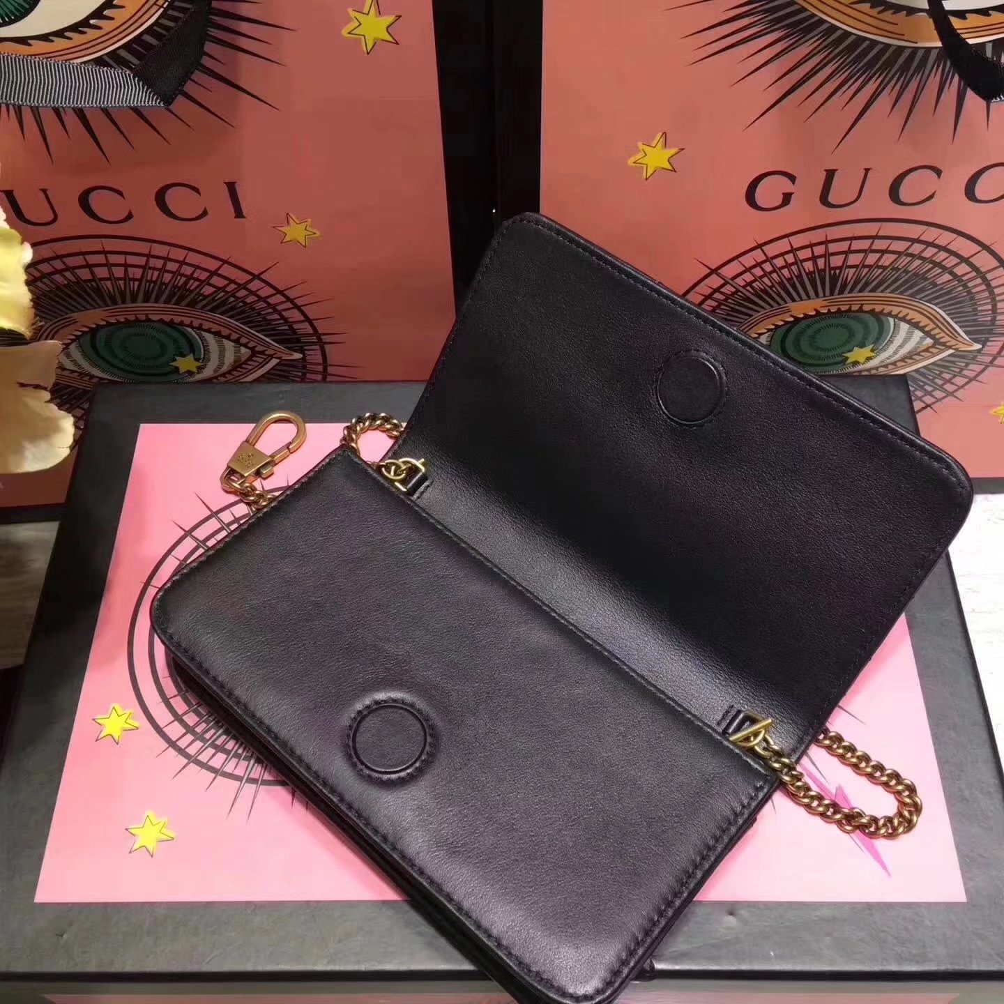 Gucci 488426 GG Marmont Animal Studs Black Leather Mini Bag