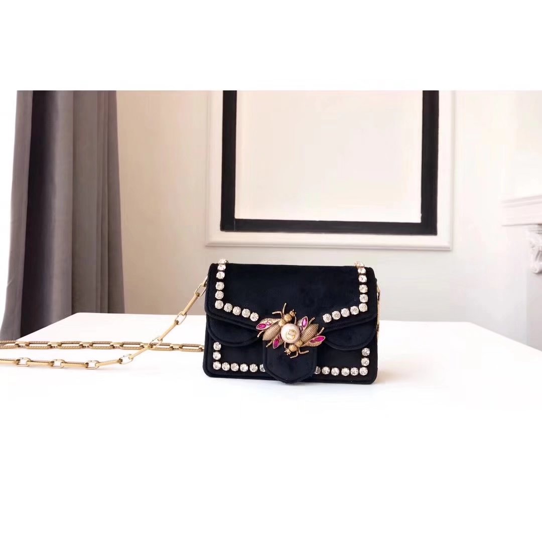 Gucci 489218 Broadway Black Velvet Mini Bag