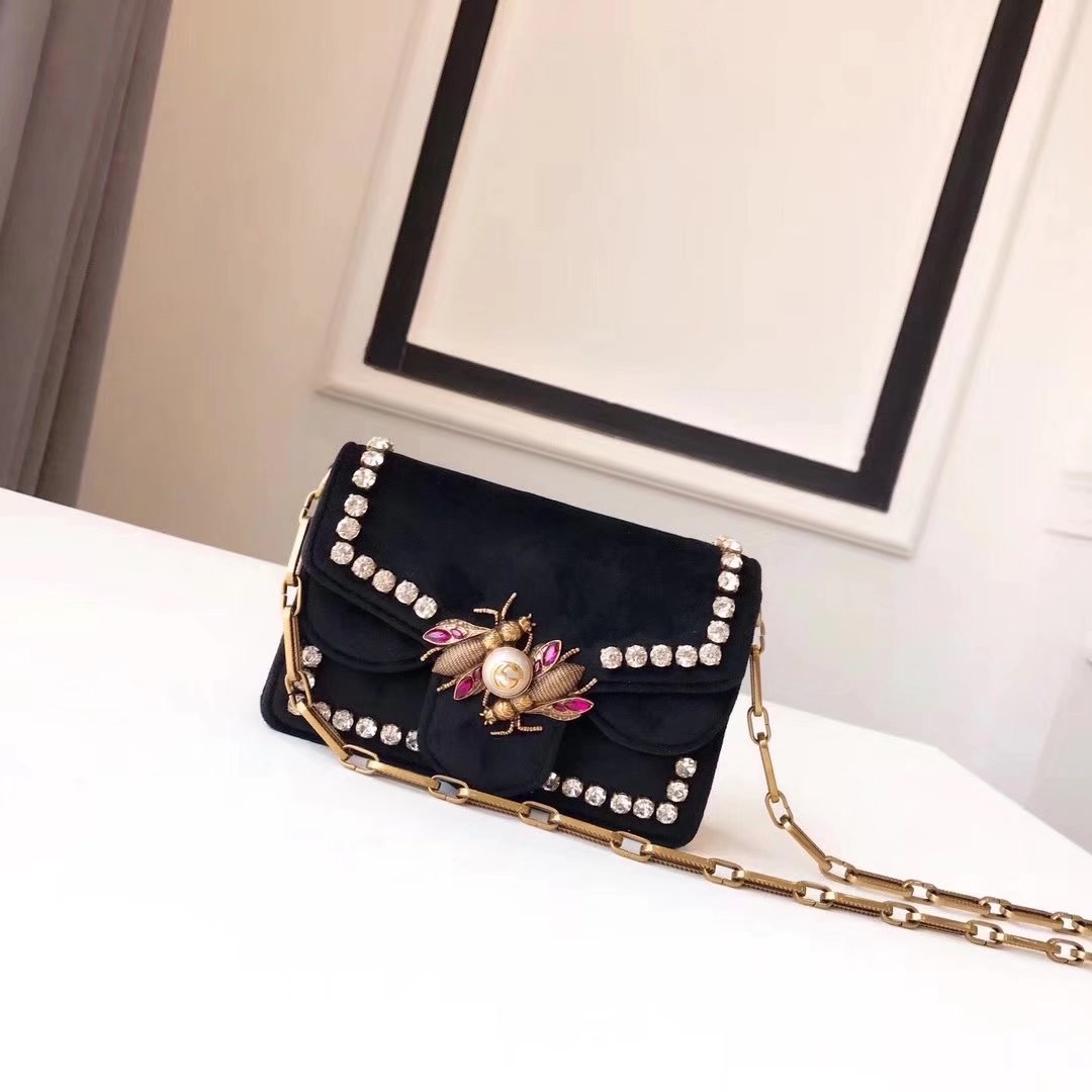 Gucci 489218 Broadway Black Velvet Mini Bag