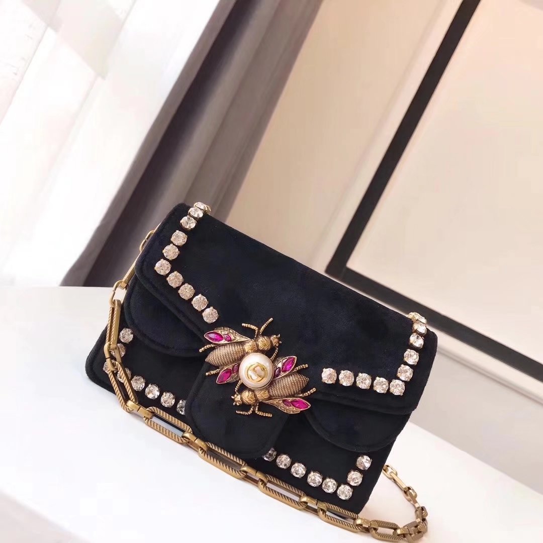 Gucci 489218 Broadway Black Velvet Mini Bag