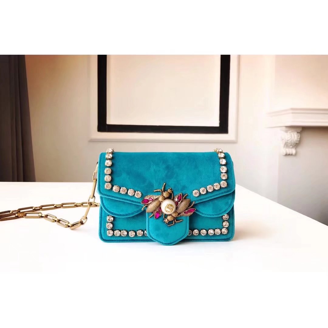 Gucci 489218 Broadway Blue Velvet Mini Bag