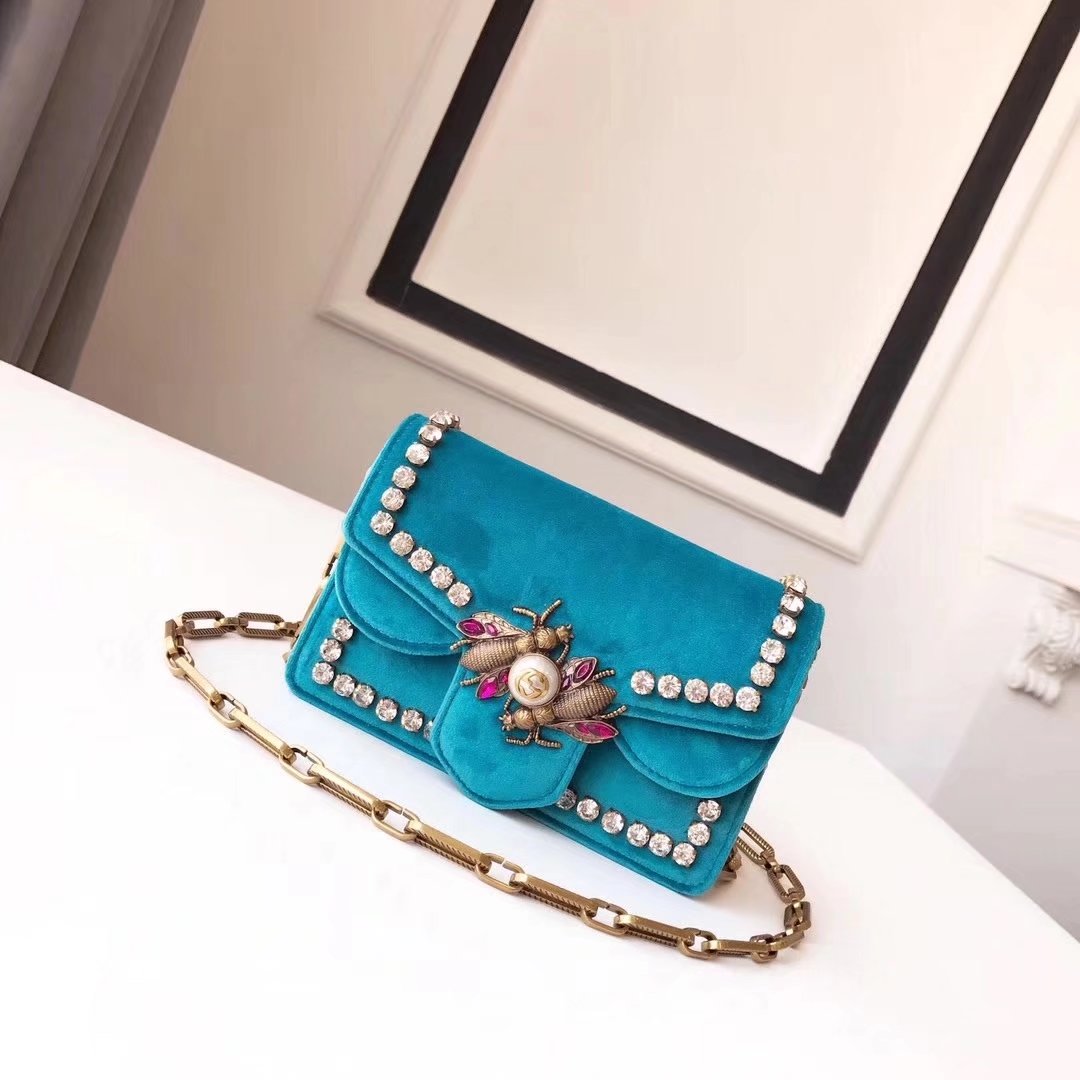 Gucci 489218 Broadway Blue Velvet Mini Bag