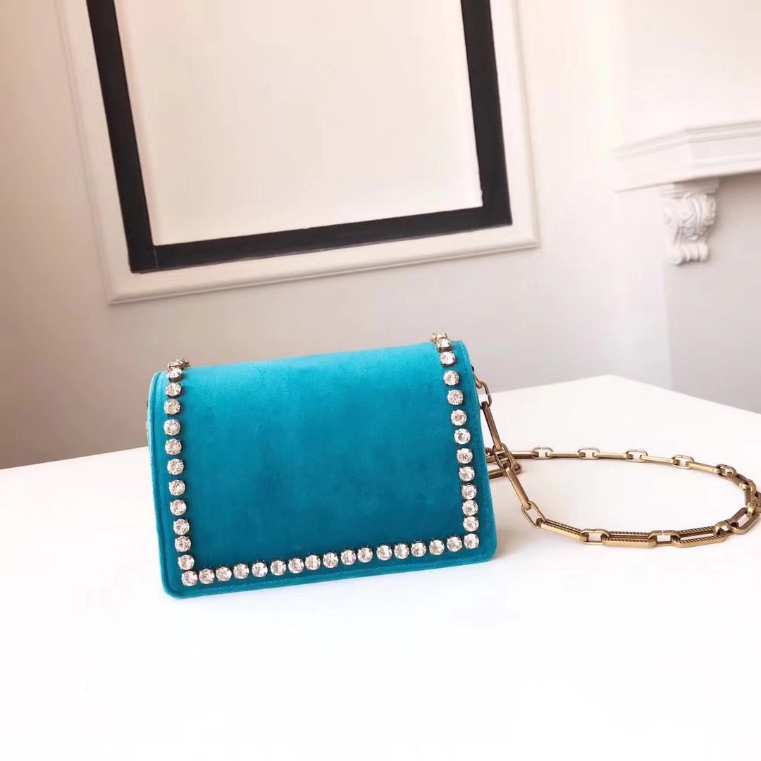 Gucci 489218 Broadway Blue Velvet Mini Bag