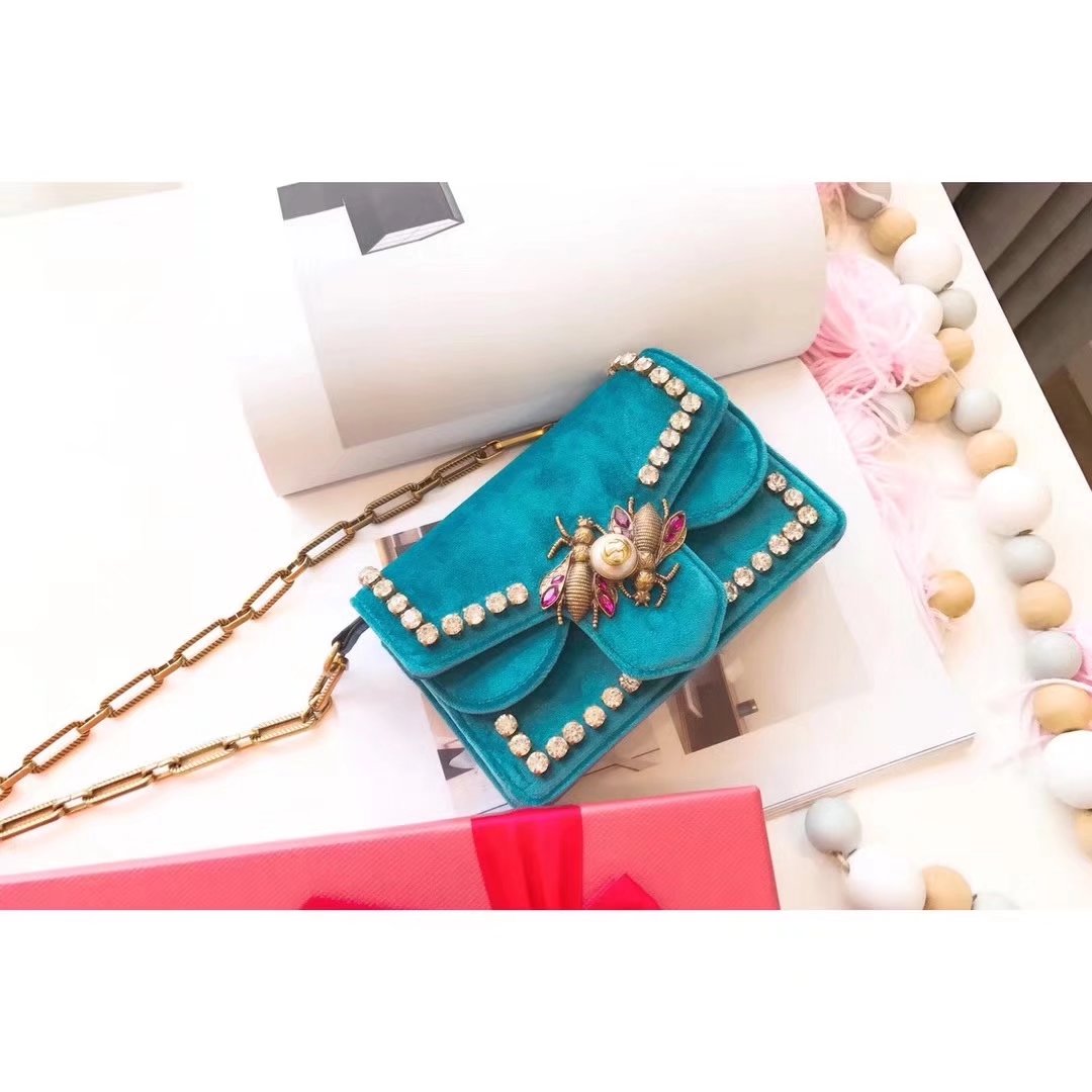 Gucci 489218 Broadway Blue Velvet Mini Bag