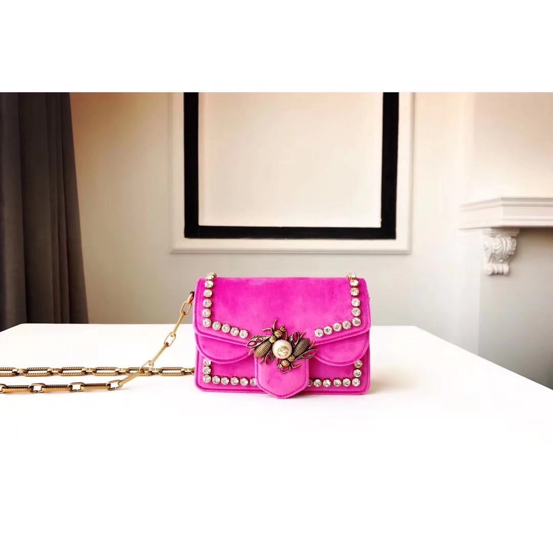 Gucci 489218 Broadway Pink Velvet Mini Bag