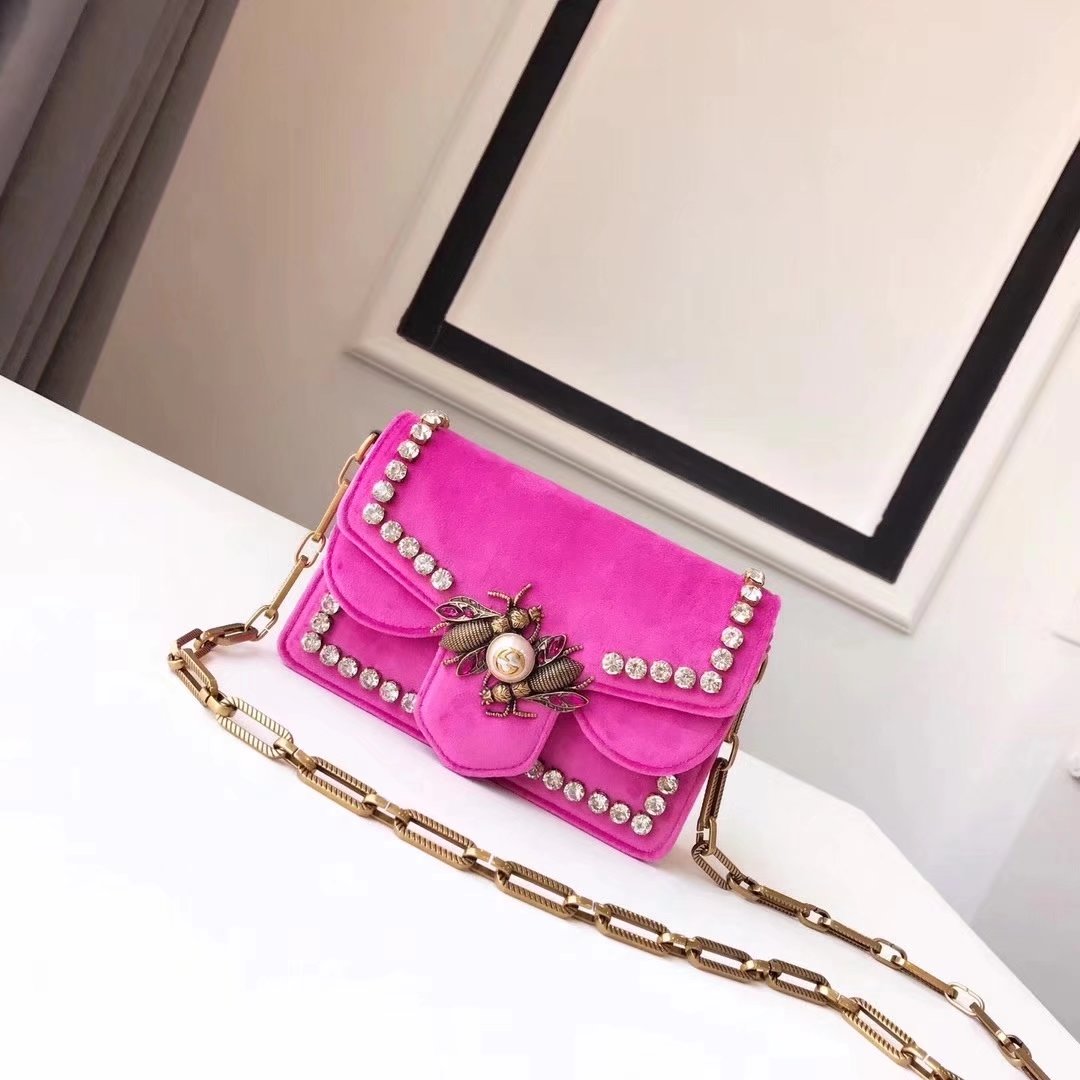 Gucci 489218 Broadway Pink Velvet Mini Bag