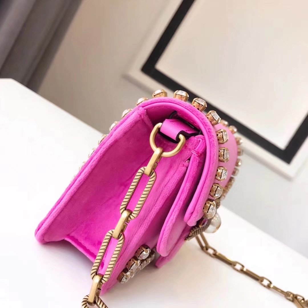 Gucci 489218 Broadway Pink Velvet Mini Bag