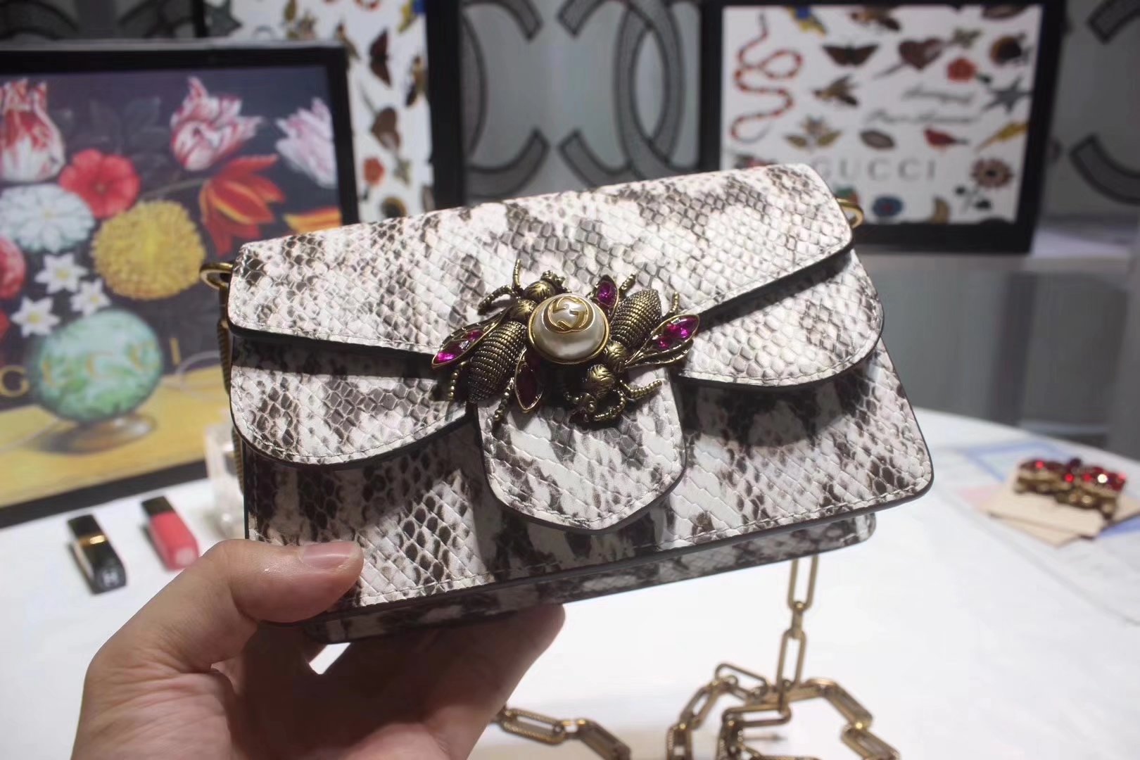 Gucci 鈥?89218 Broadway Small Snakeskin Mini Shoulder Bag