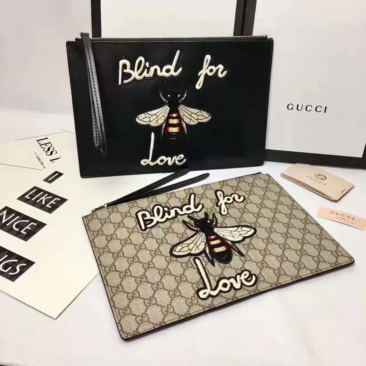 Gucci Embroidered GG Supreme Bee Pouch