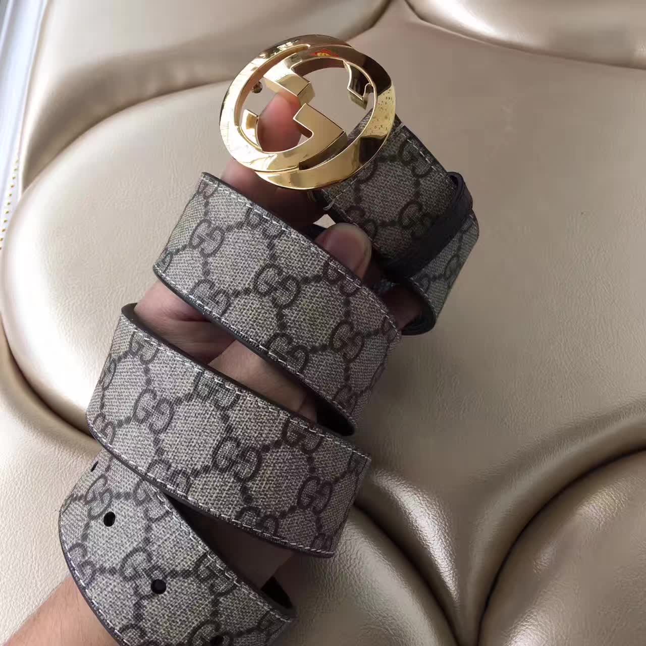 Gucci GG Supreme Leather Blet With Gold Double G Buckle 003