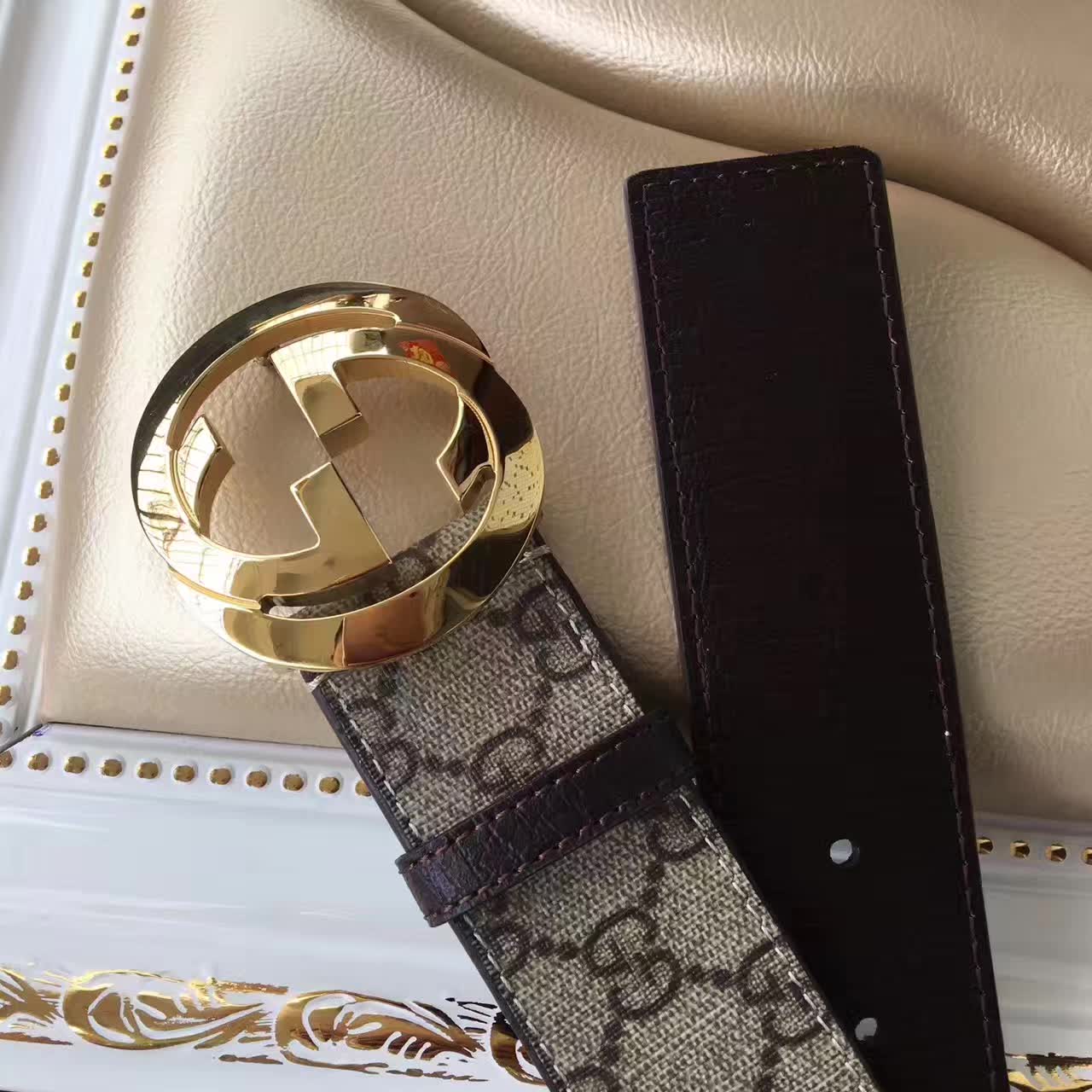 Gucci GG Supreme Leather Blet With Gold Double G Buckle 003