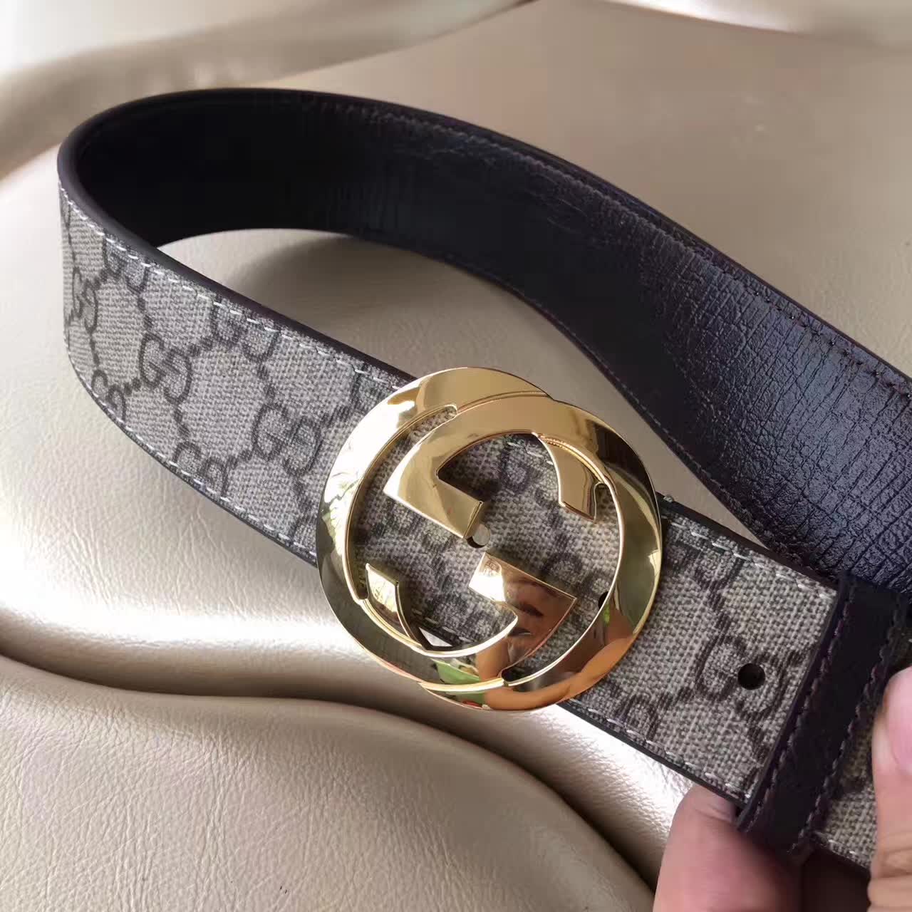 Gucci GG Supreme Leather Blet With Gold Double G Buckle 003