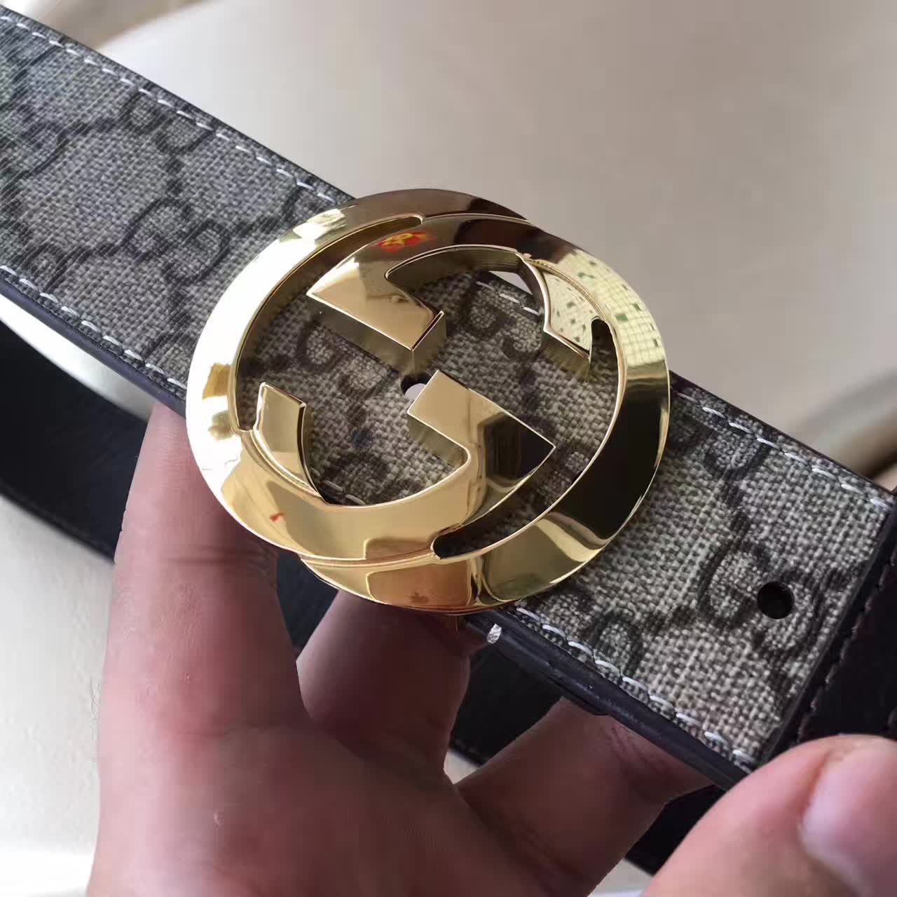 Gucci GG Supreme Leather Blet With Gold Double G Buckle 003