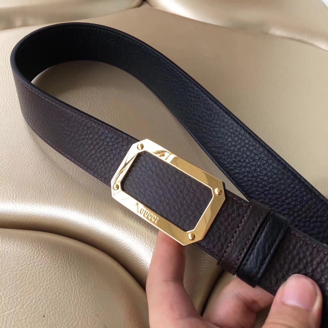 Gucci Men Leather Blet 3.5cm With Gold Buckle 009