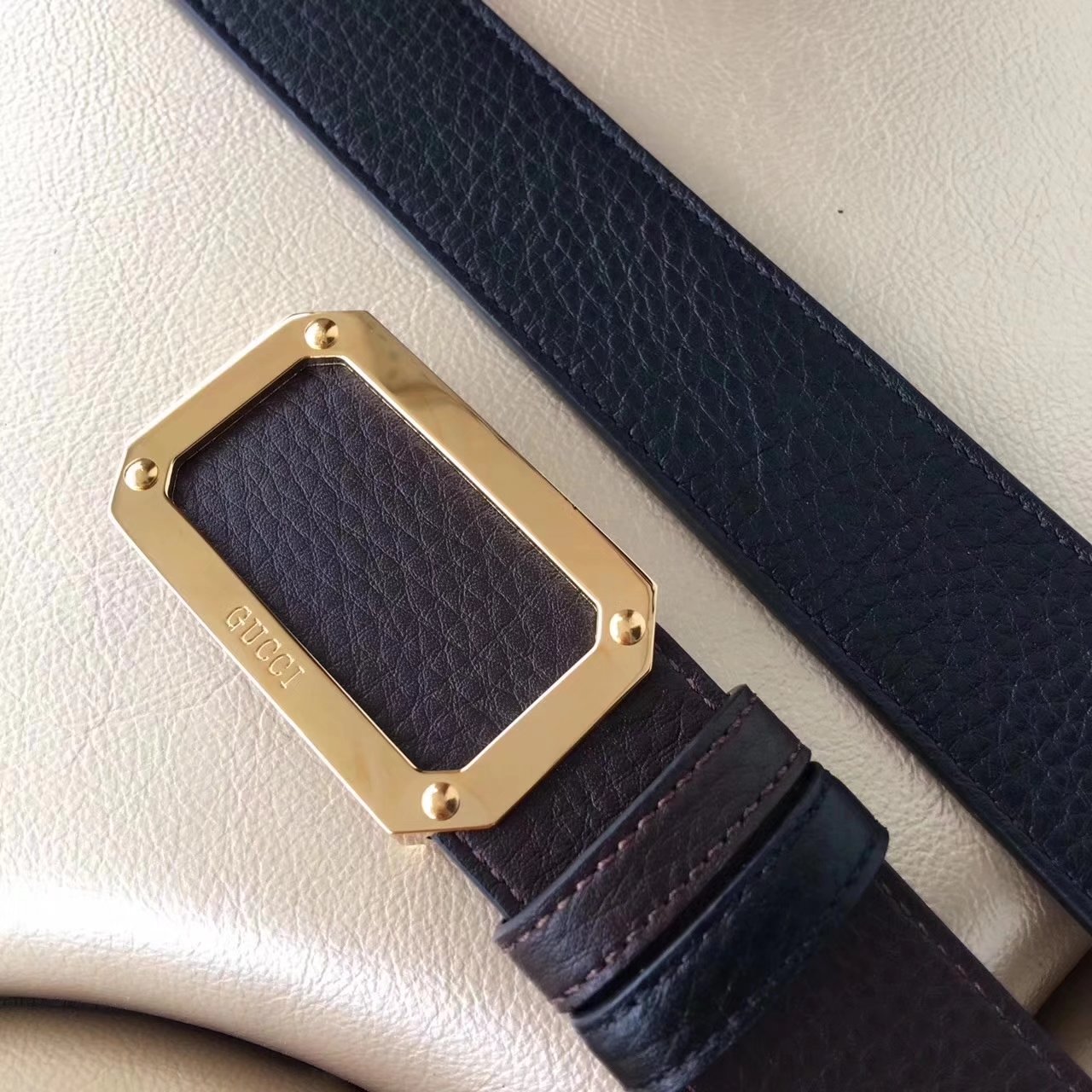 Gucci Men Leather Blet 3.5cm With Gold Buckle 009