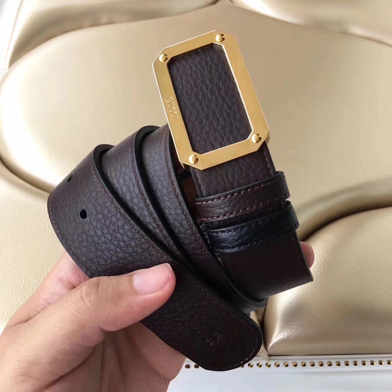 Gucci Men Leather Blet 3.5cm With Gold Buckle 009