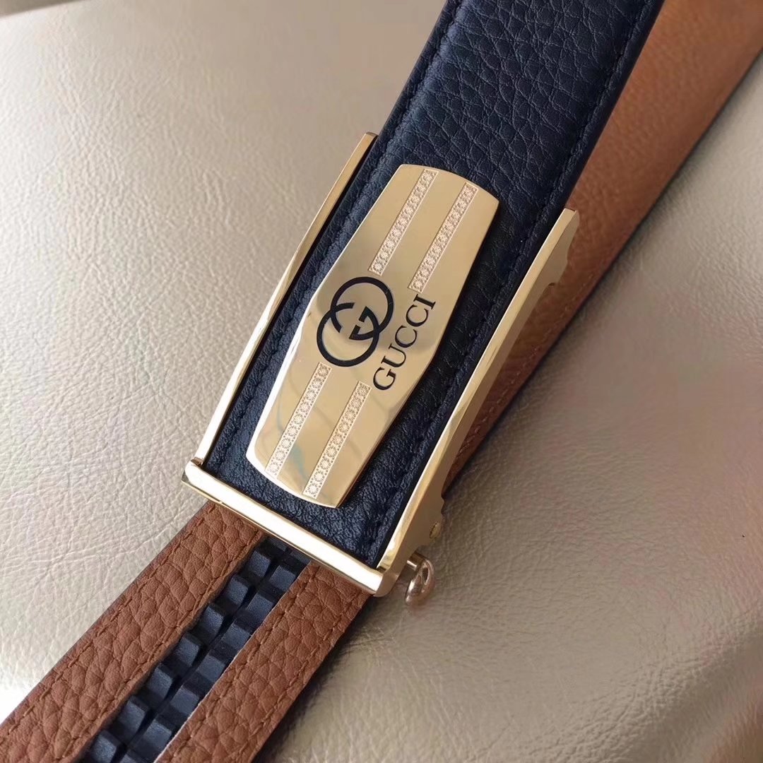 Gucci Men Leather Blet 3.5cm With Gold Buckle 011