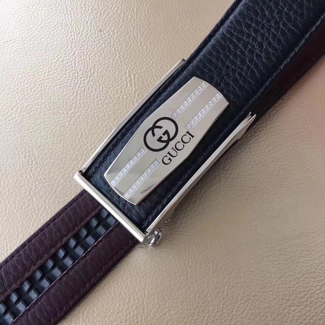 Gucci Men Leather Blet 3.5cm With Silver Buckle 012