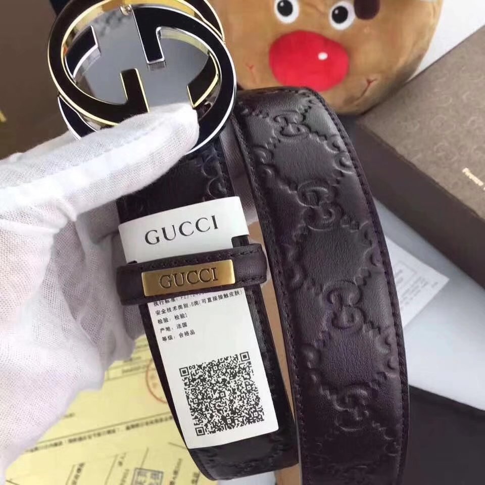 Gucci Men Leather Blet 3.5cm With Silver Gold Buckle 013