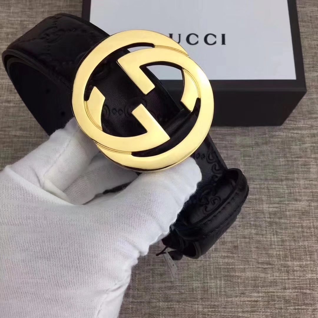 Gucci Men Leather Blet With Gold Buckle 015