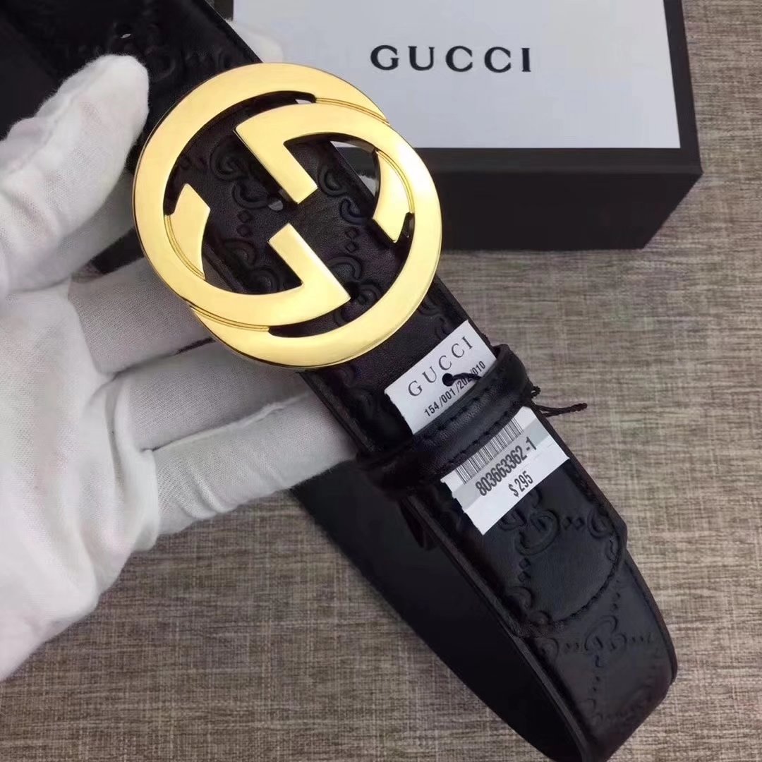 Gucci Men Leather Blet With Gold Buckle 015