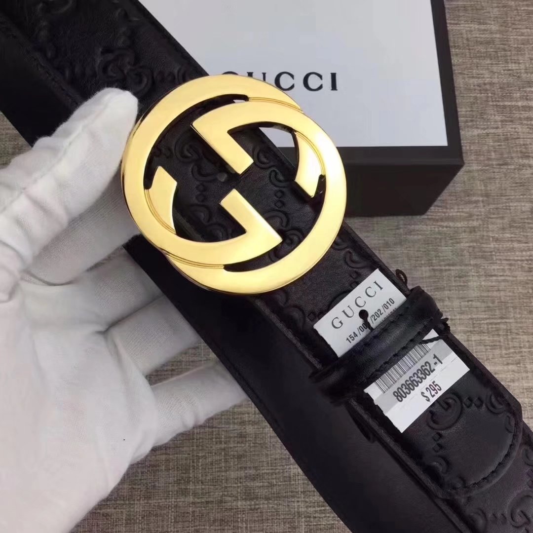 Gucci Men Leather Blet With Gold Buckle 015