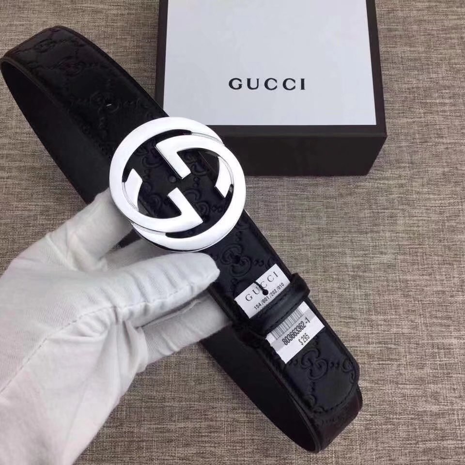 Gucci Men Leather Blet With Silver Buckle 016